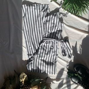 Monteau Black and White Strip Pant Suit